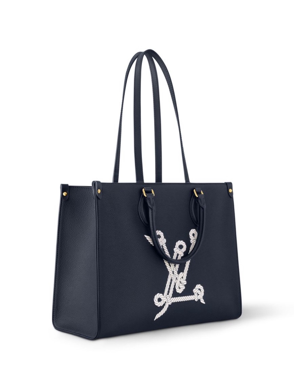 NEW Louis Vuitton OnTheGo MM Navy Blue Leather Tote with Rope Monogram - Picture 2 of 7